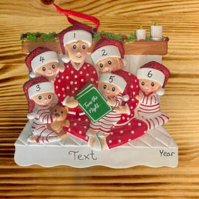 Twas The Night Pajama Family 6 Personalised Christmas Ornament