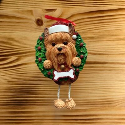 OR Yorkie Wreath Personalised Christmas Ornaments