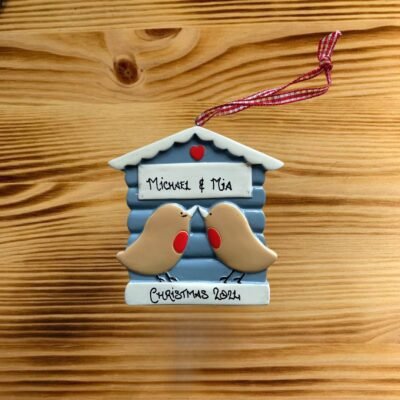 Blue Birdhouse Family 2 Personalised Christmas Ornament